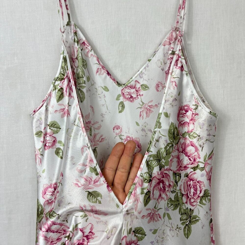 Vintage Fredericks Of Hollywood Floral Satin Cami Slip Dress Women M Cottage Y2K - Picture 4 of 10